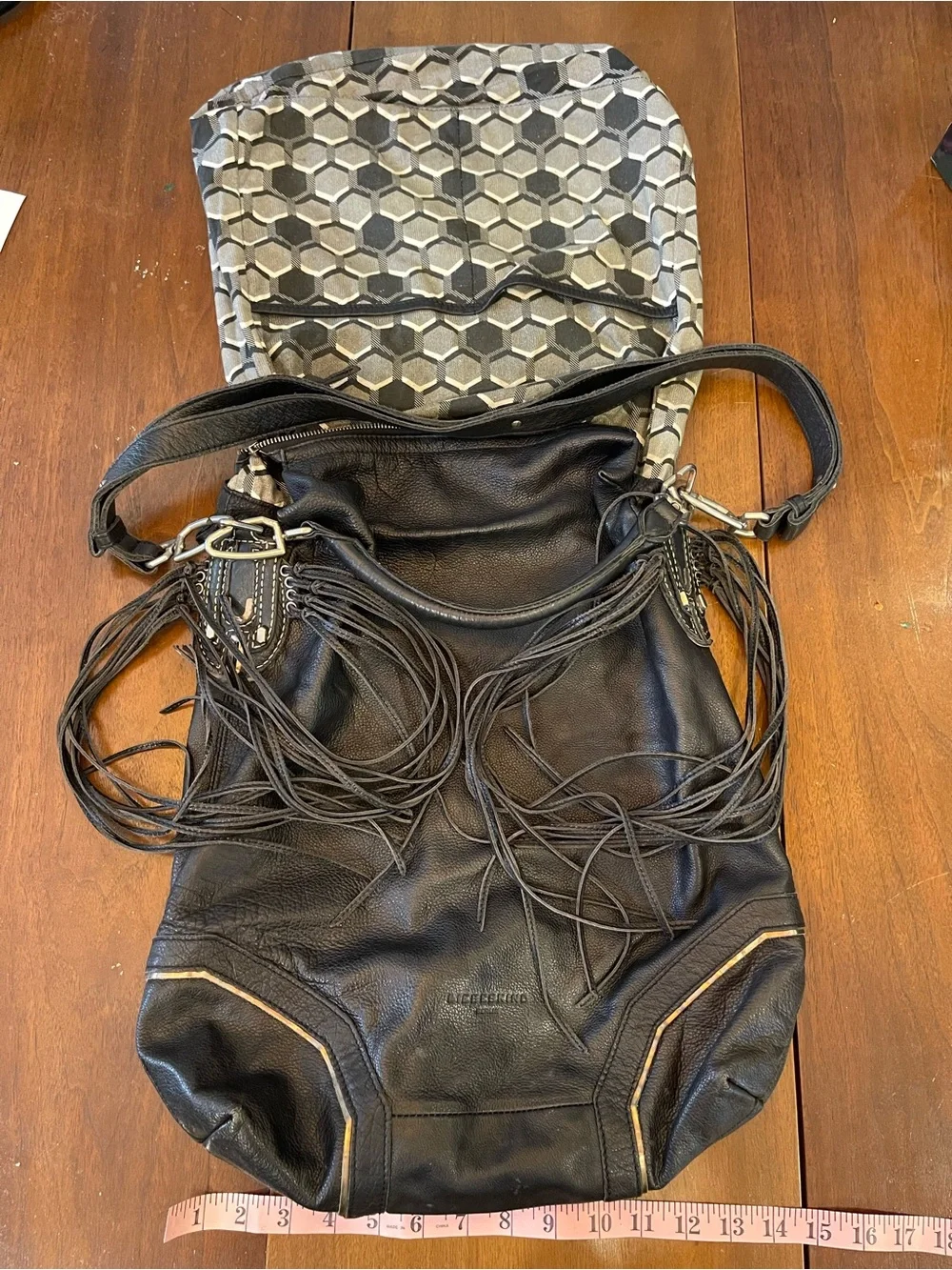 Liebeskind Black Leather Fringe Large Hobo with Silver Hardware